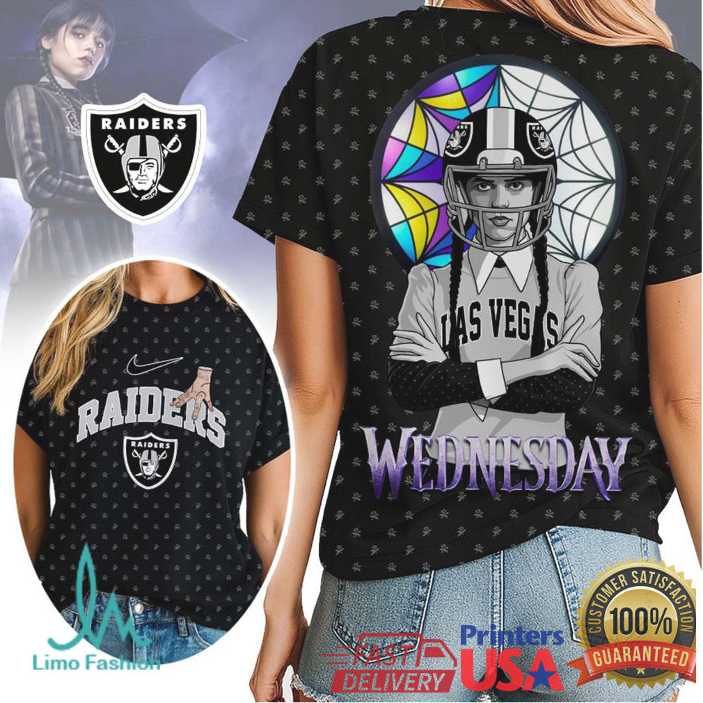 Wednesday Addams Las Vegas Raiders NFL Dark Aesthetic Hoodie & Tee - Limotees LLC