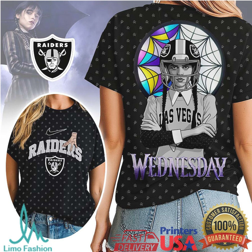 Wednesday Addams Las Vegas Raiders NFL Dark Aesthetic Hoodie & Tee - Limotees LLC