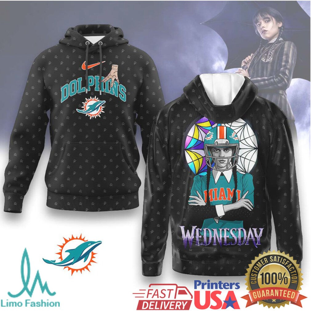 Wednesday Addams Miami Dolphins NFL Gothic Fan Art T Shirt & Hoodie - Limotees LLC