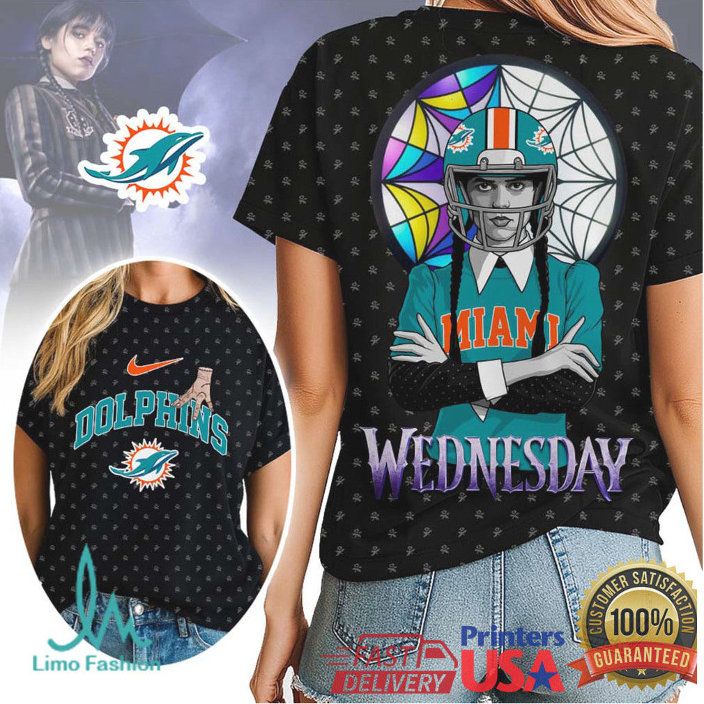 Wednesday Addams Miami Dolphins NFL Gothic Fan Art T Shirt & Hoodie - Limotees LLC