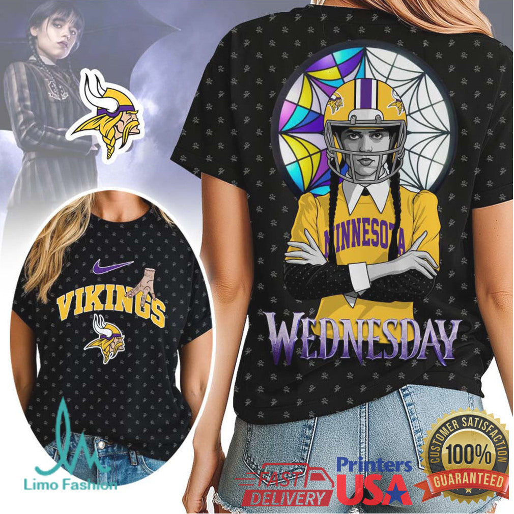 Wednesday Addams Minnesota Vikings NFL Purple & Gold Goth Style Gear - Limotees LLC