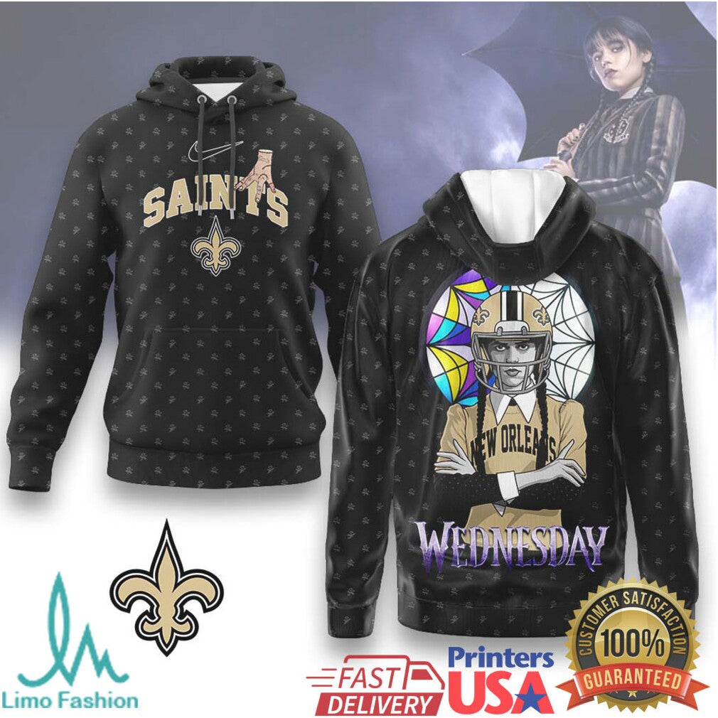 Wednesday Addams New Orleans Saints NFL Fleur de Lis Gothic Streetwear - Limotees LLC