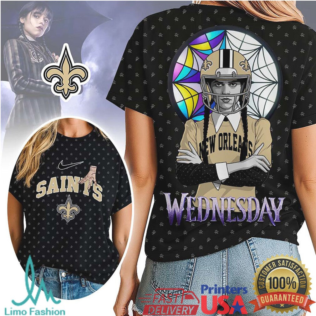 Wednesday Addams New Orleans Saints NFL Fleur de Lis Gothic Streetwear - Limotees LLC