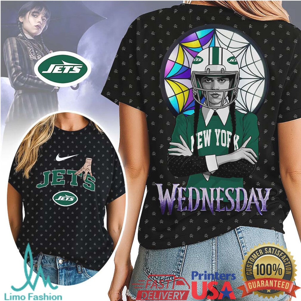 Wednesday Addams New York Jets NFL Gang Green Gothic Football Gear - Limotees LLC