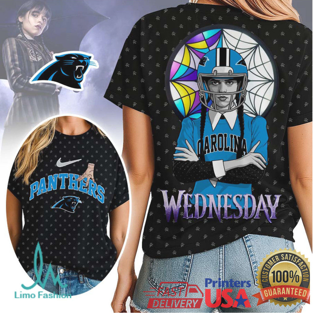 Wednesday Addams x Carolina Panthers NFL 3D Hoodie & T Shirt - Limotees LLC