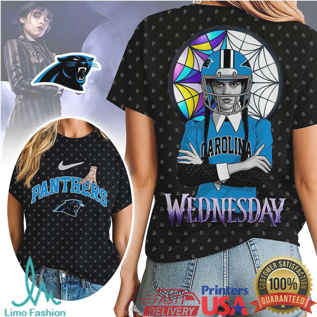 Wednesday Addams x Carolina Panthers NFL 3D Hoodie & T Shirt - Limotees LLC