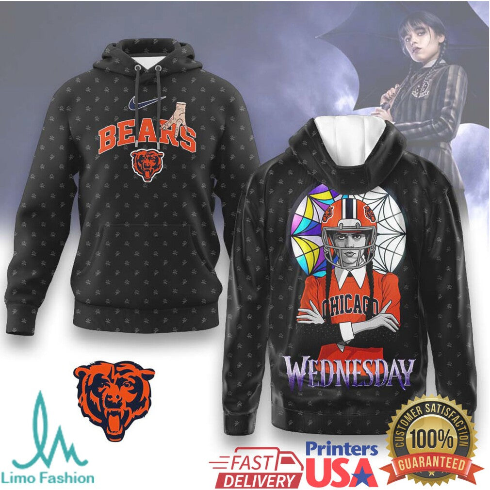 Wednesday Addams x Chicago Bears NFL 3D Hoodie & T Shirt - Limotees LLC