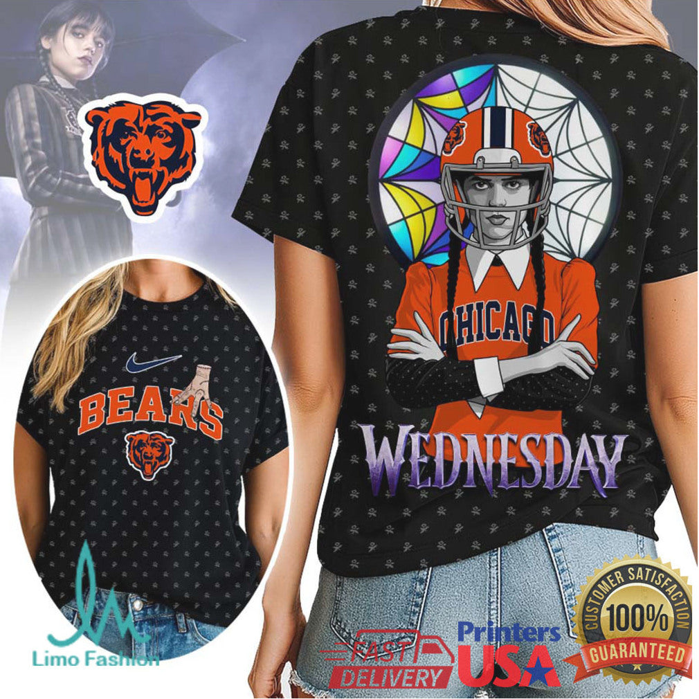 Wednesday Addams x Chicago Bears NFL 3D Hoodie & T Shirt - Limotees LLC