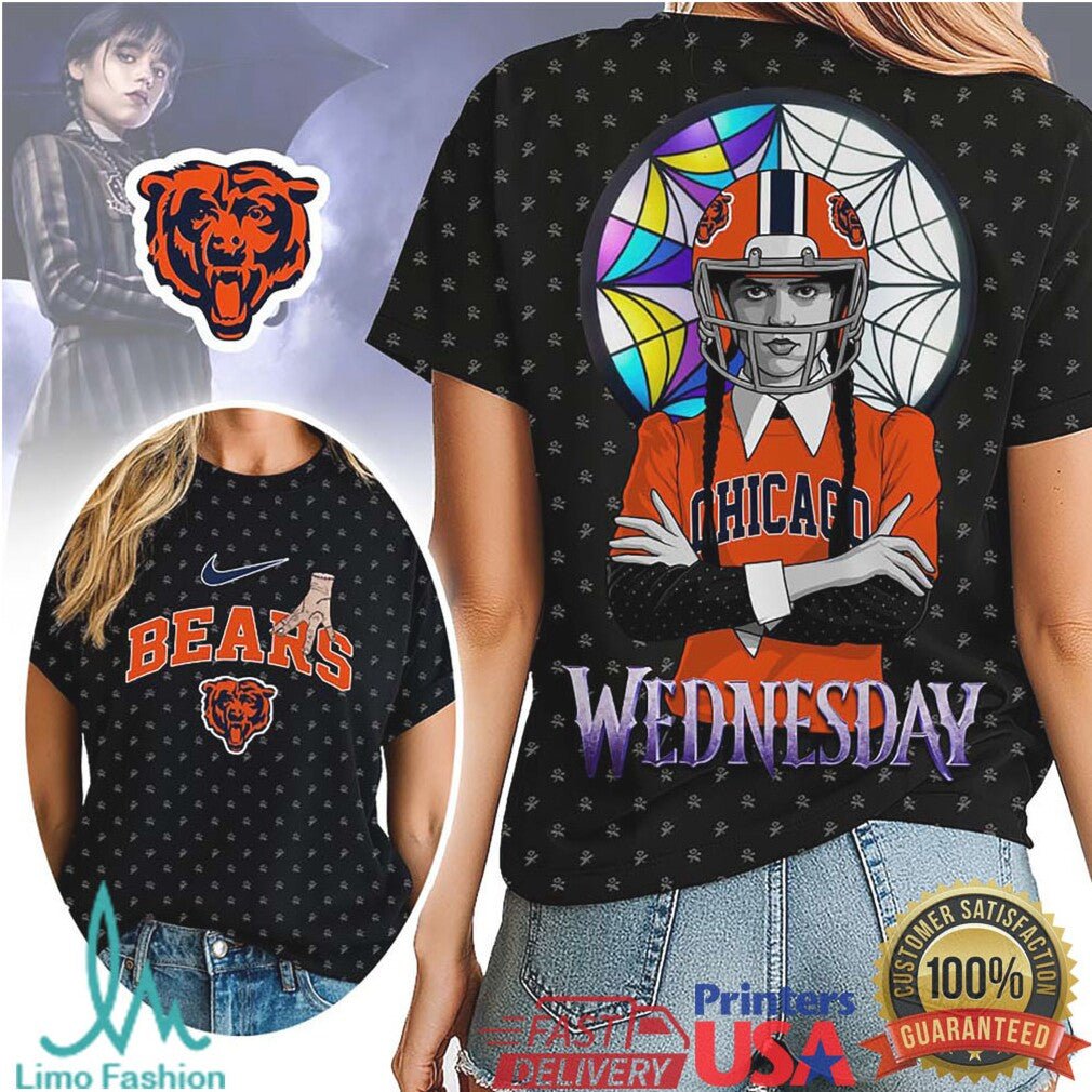 Wednesday Addams x Chicago Bears NFL 3D Hoodie & T Shirt - Limotees LLC