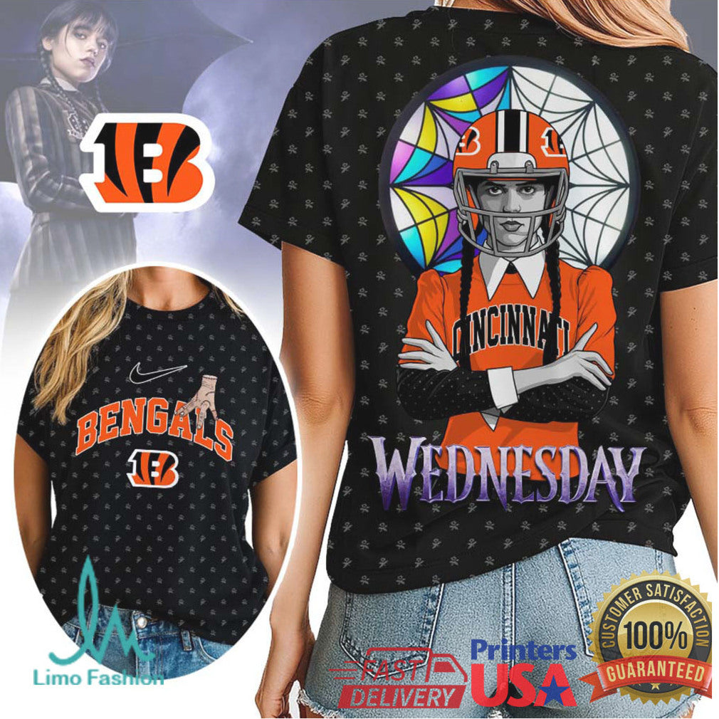 Wednesday Addams x Cincinnati Bengals NFL 3D Hoodie & T Shirt - Limotees LLC
