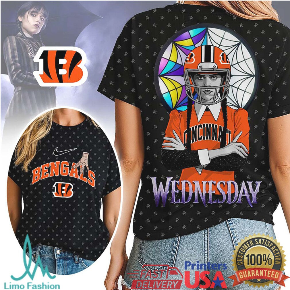 Wednesday Addams x Cincinnati Bengals NFL 3D Hoodie & T Shirt - Limotees LLC