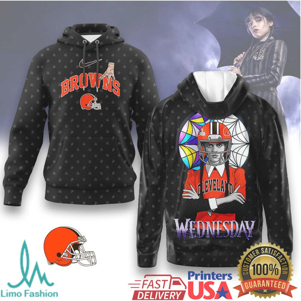 Wednesday Addams x Cleveland Browns NFL 3D Hoodie & T Shirt - Limotees LLC
