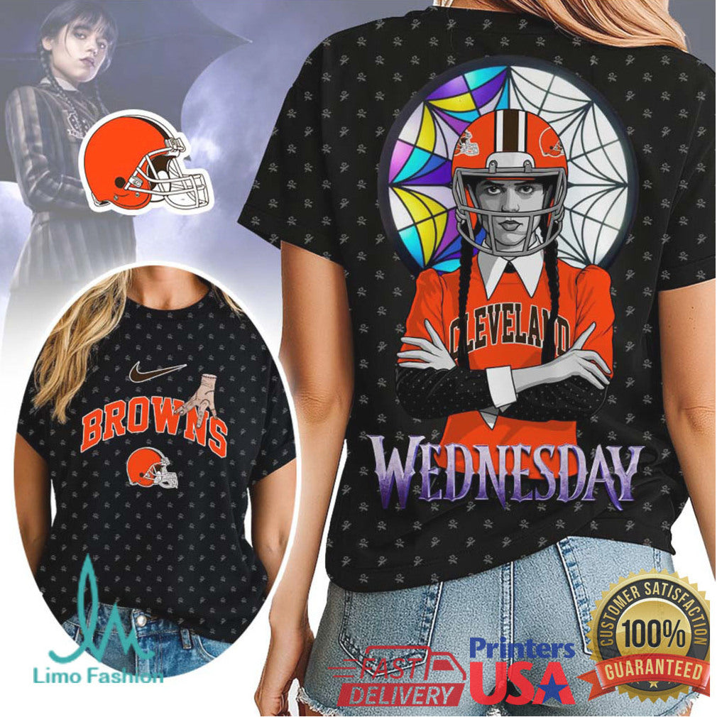 Wednesday Addams x Cleveland Browns NFL 3D Hoodie & T Shirt - Limotees LLC