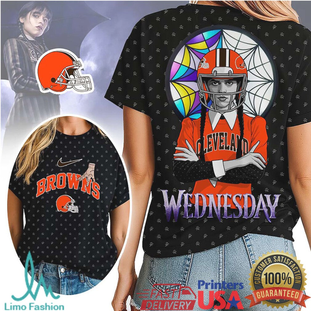 Wednesday Addams x Cleveland Browns NFL 3D Hoodie & T Shirt - Limotees LLC