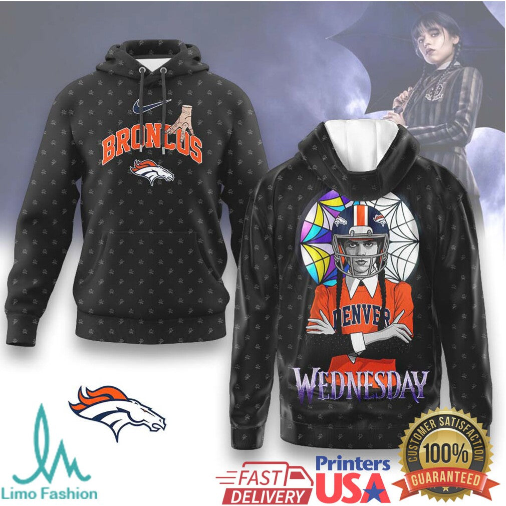 Wednesday Addams x Denver Broncos NFL 3D Hoodie & T Shirt - Limotees LLC