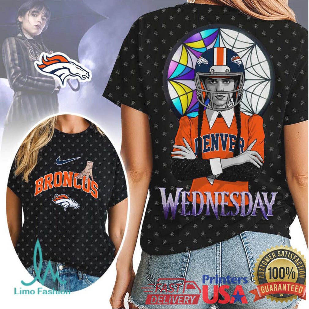 Wednesday Addams x Denver Broncos NFL 3D Hoodie & T Shirt - Limotees LLC