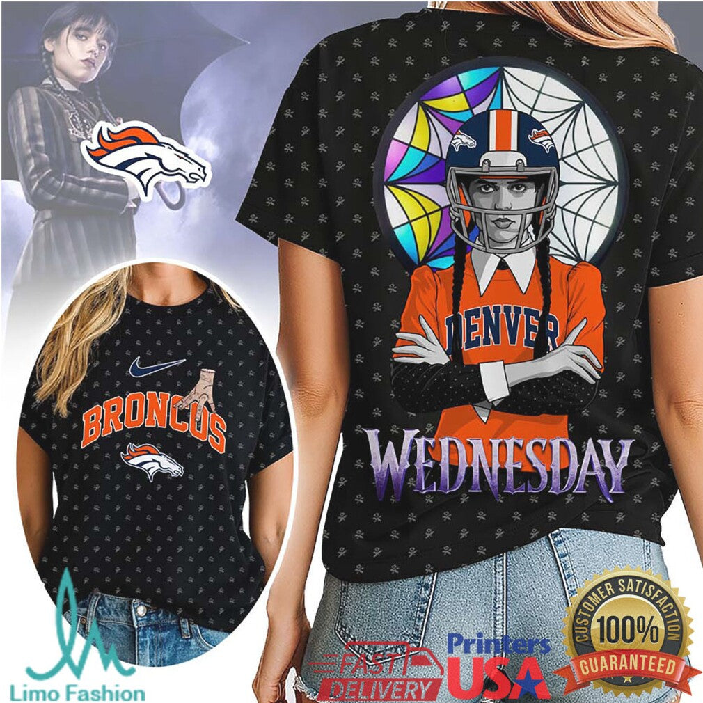 Wednesday Addams x Denver Broncos NFL 3D Hoodie & T Shirt - Limotees LLC