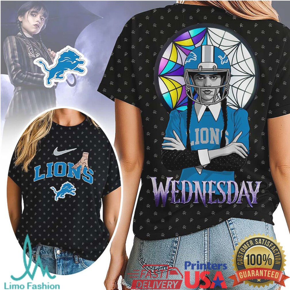 Wednesday Addams x Detroit Lions NFL 3D Hoodie & T Shirt - Limotees LLC