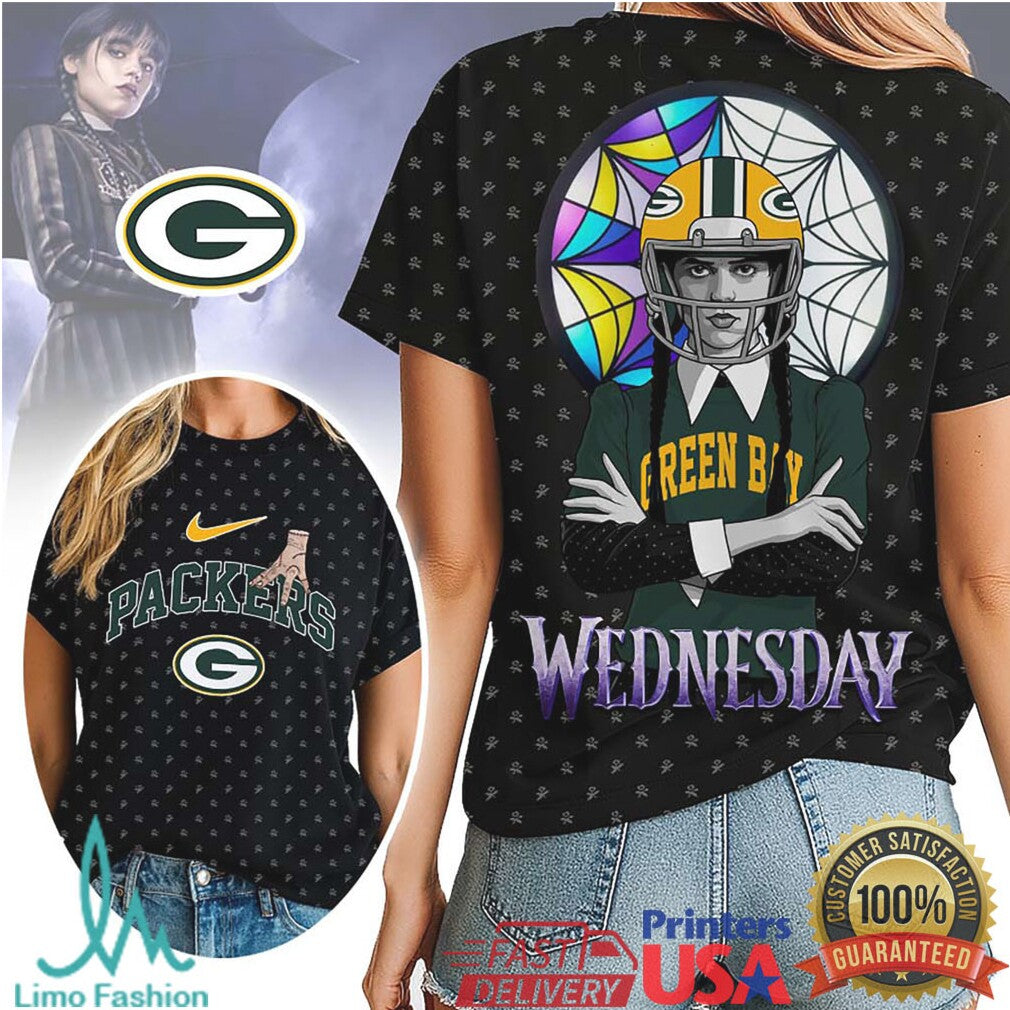 Wednesday Addams x Green Bay Packers NFL 3D Hoodie & T Shirt - Limotees LLC