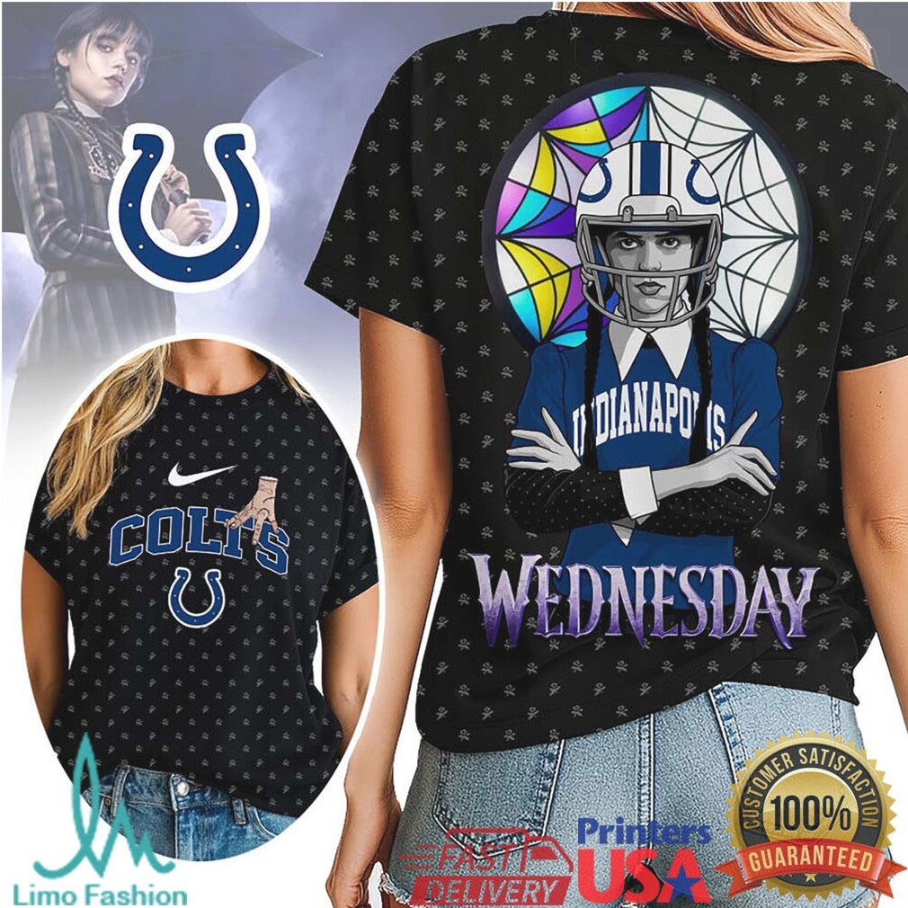 Wednesday Addams x Indianapolis Colts NFL 3D Hoodie & T Shirt - Limotees LLC