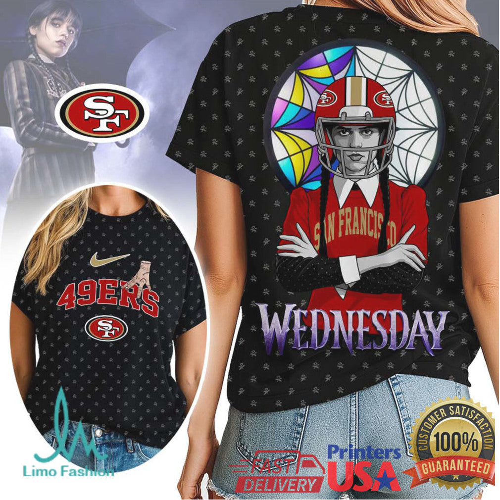 Wednesday Addams x San Francisco 49ers NFL Gothic Stained Glass T Shirt & Hoodie - Limotees LLC