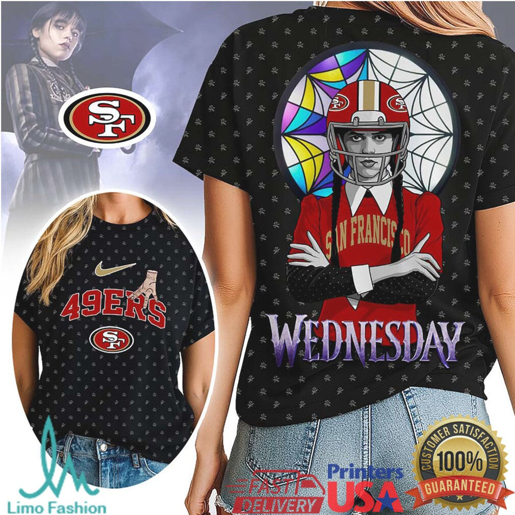 Wednesday Addams x San Francisco 49ers NFL Gothic Stained Glass T Shirt & Hoodie - Limotees LLC