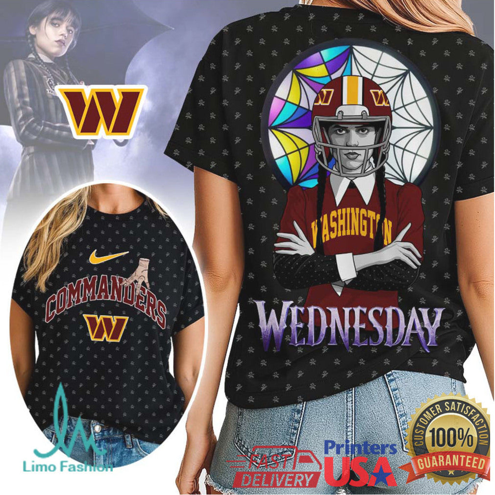 Wednesday Addams x Washington Commanders NFL Gothic Stained Glass T Shirt & Hoodie - Limotees LLC