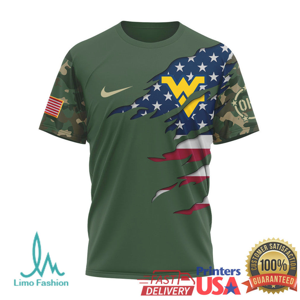 West Virginia Mountaineers Camo Military Style American Flag T Shirt