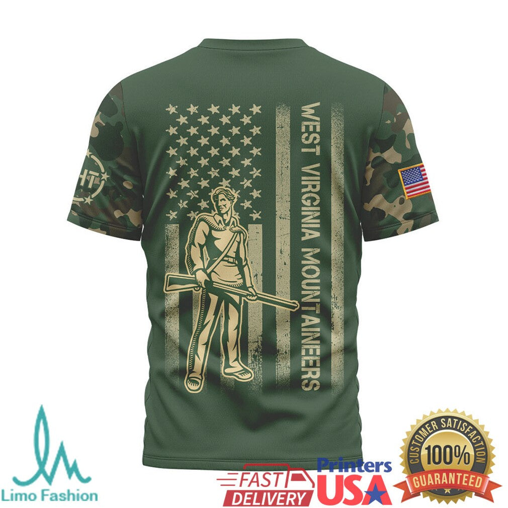 West Virginia Mountaineers Camo Military Style American Flag T Shirt