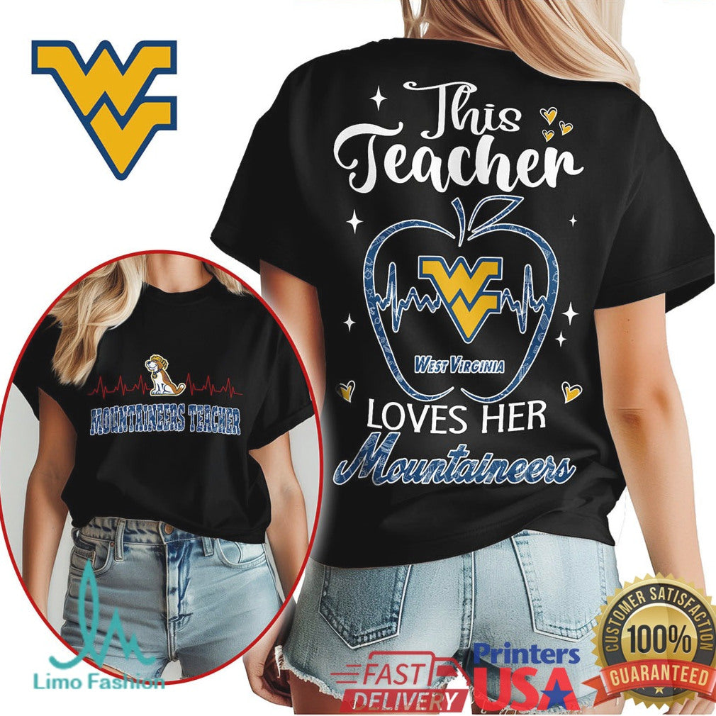 West Virginia Mountaineers This Teacher Loves Her Apple T Shirt - Limotees LLC