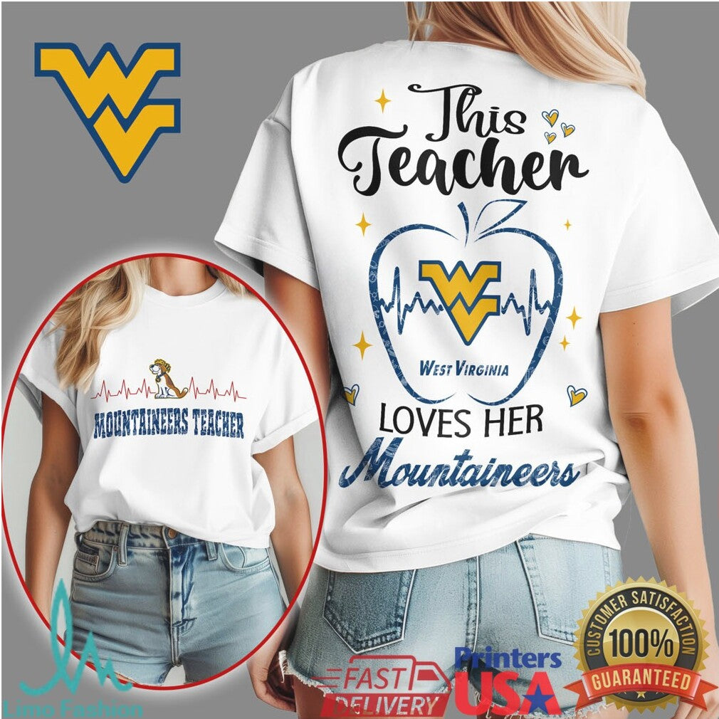 West Virginia Mountaineers This Teacher Loves Her Apple T Shirt - Limotees LLC