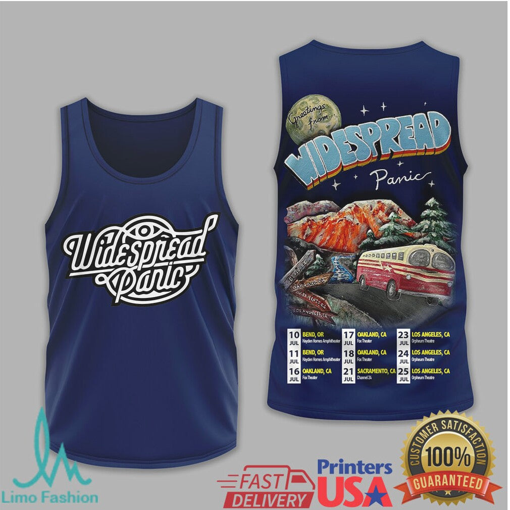 Widespread Panic Greetings From California Tour Dates Navy Apparel T Shirt - Limotees LLC