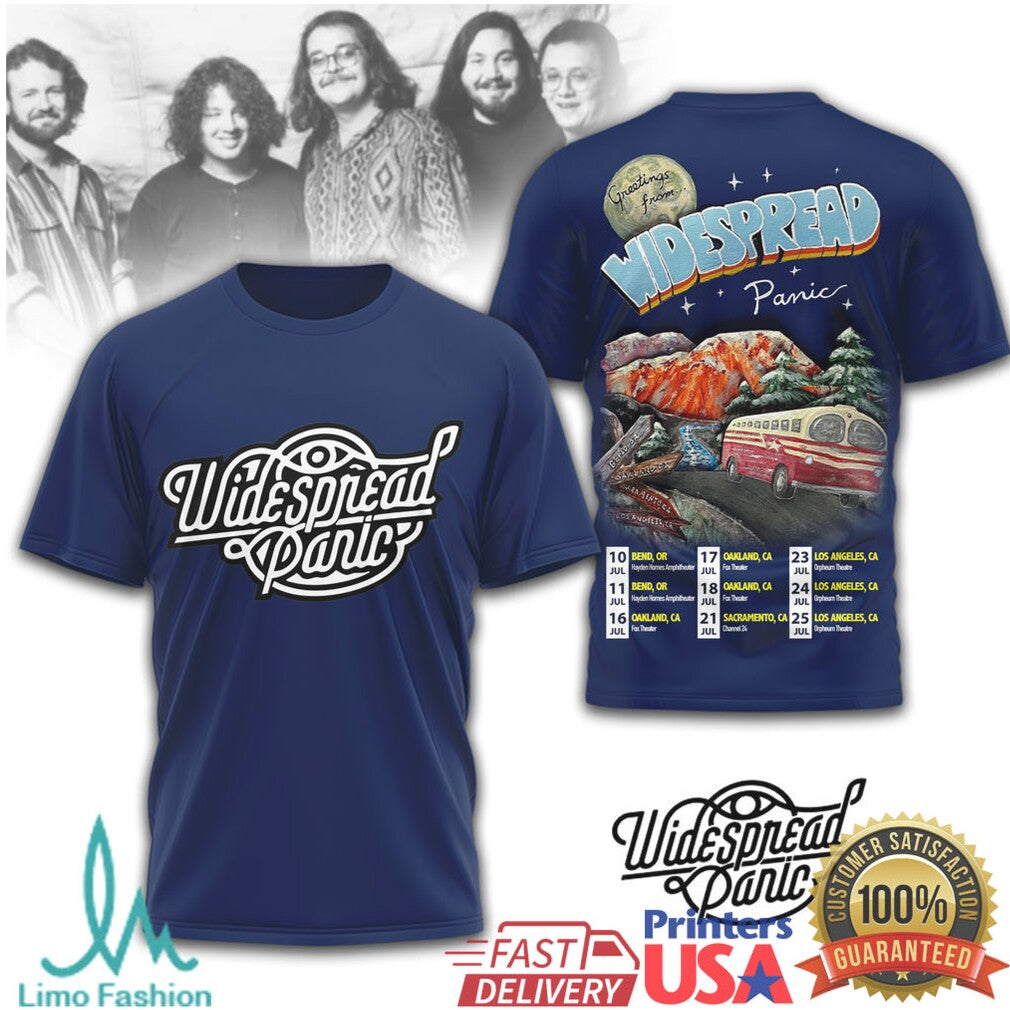 Widespread Panic Greetings From California Tour Dates Navy Apparel T Shirt - Limotees LLC