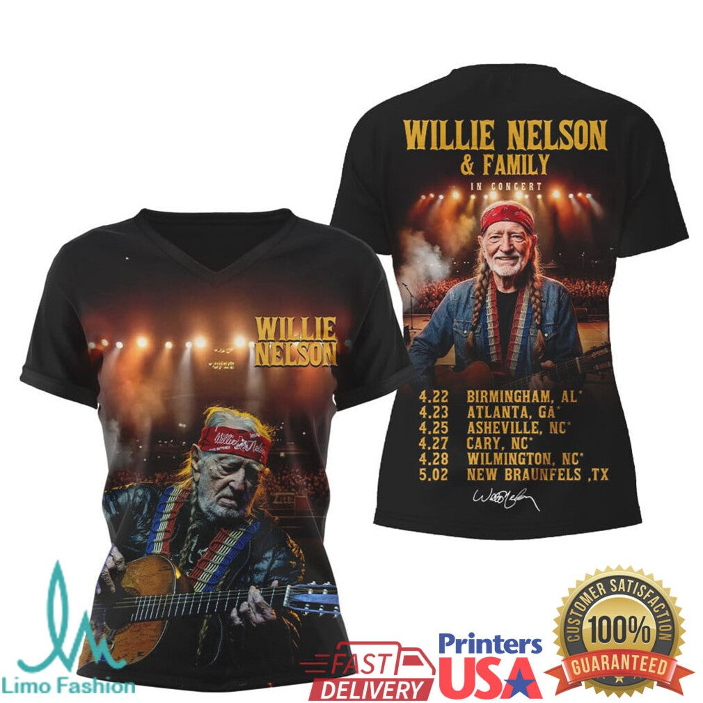 Willie Nelson & Family In Concert Tour Dates Portrait Country Music T Shirt