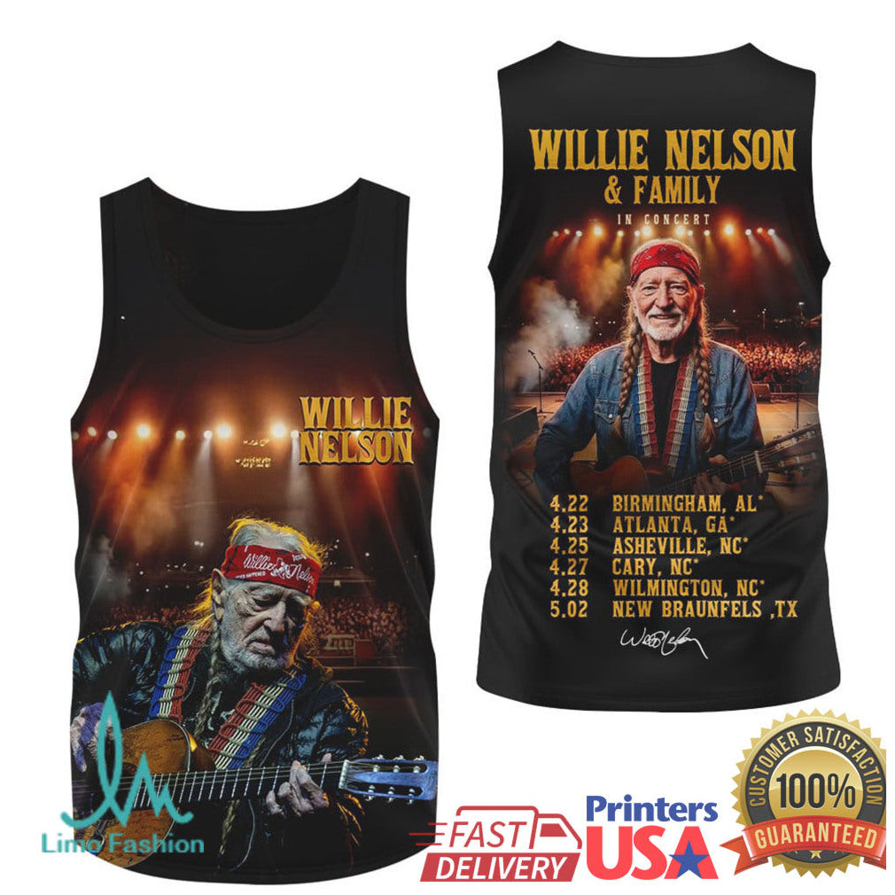 Willie Nelson & Family In Concert Tour Dates Portrait Country Music T Shirt