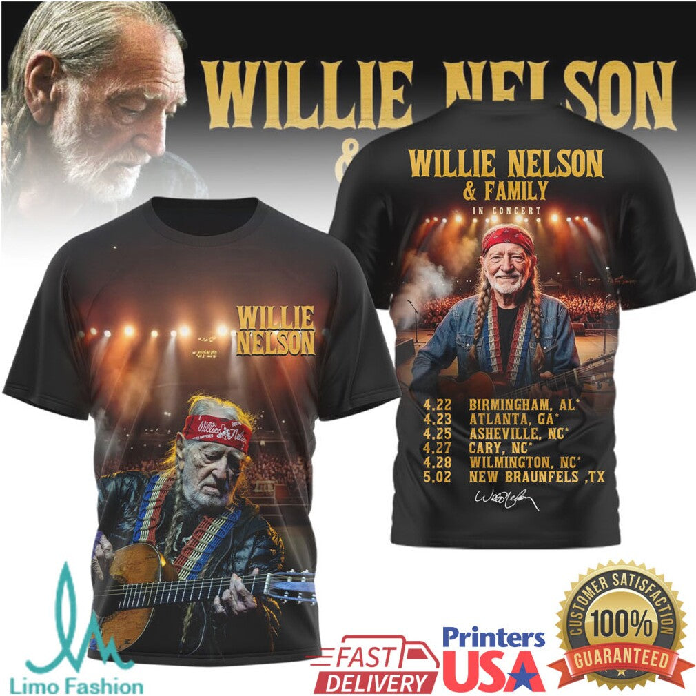 Willie Nelson & Family In Concert Tour Dates Portrait Country Music T Shirt