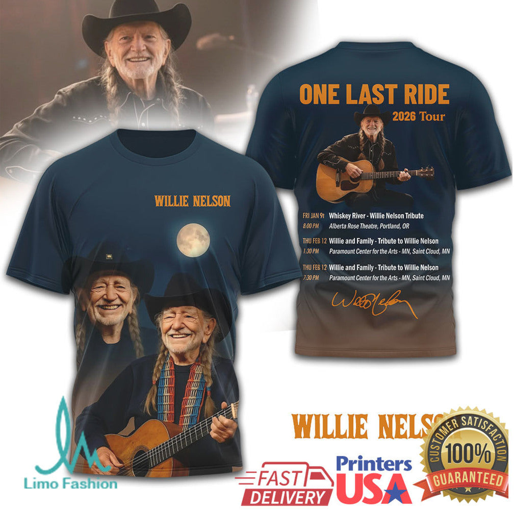 Willie Nelson One Last Ride 2026 Tour T Shirt Legend Tribute T Shirt - Limotees LLC