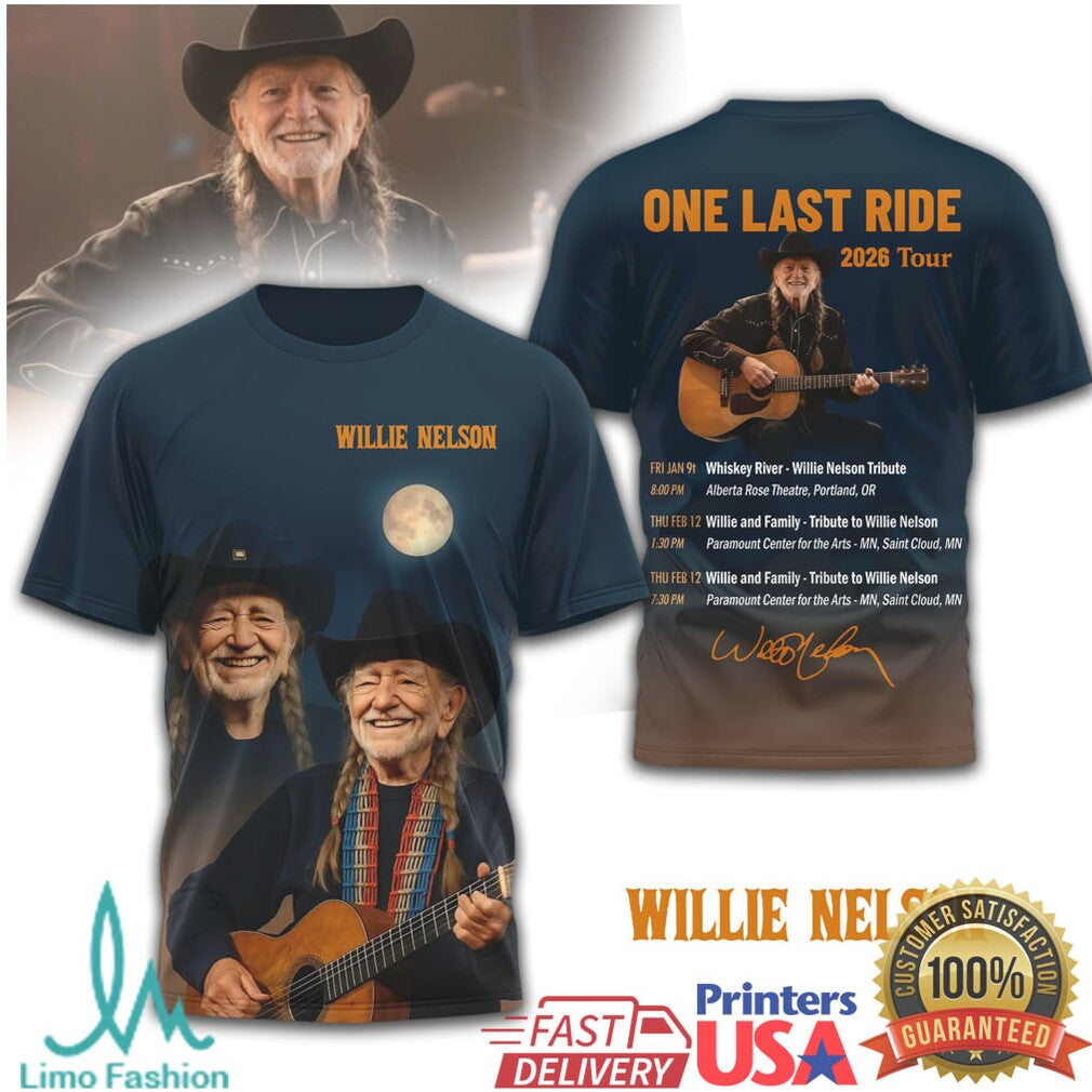 Willie Nelson One Last Ride 2026 Tour T Shirt Legend Tribute T Shirt - Limotees LLC