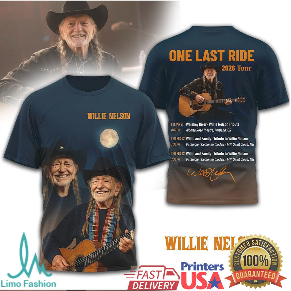 Willie Nelson One Last Ride 2026 Tour T Shirt Legend Tribute T Shirt - Limotees LLC