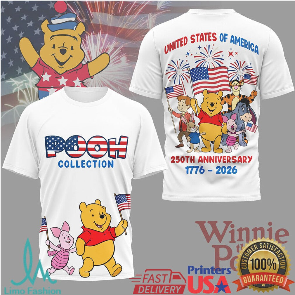 Winnie the Pooh & Friends USA 250th Anniversary Patriotic Fireworks T Shirt - Limotees LLC