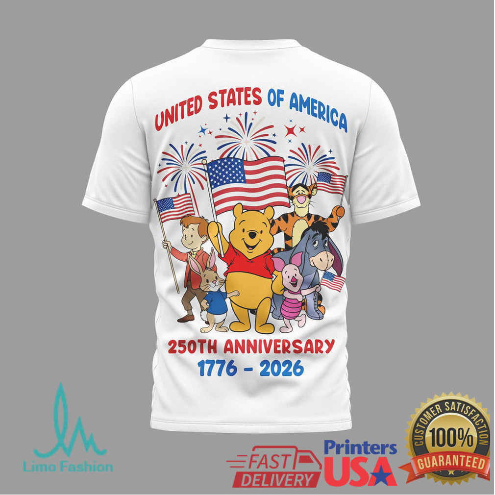 Winnie the Pooh & Friends USA 250th Anniversary Patriotic Fireworks T Shirt - Limotees LLC