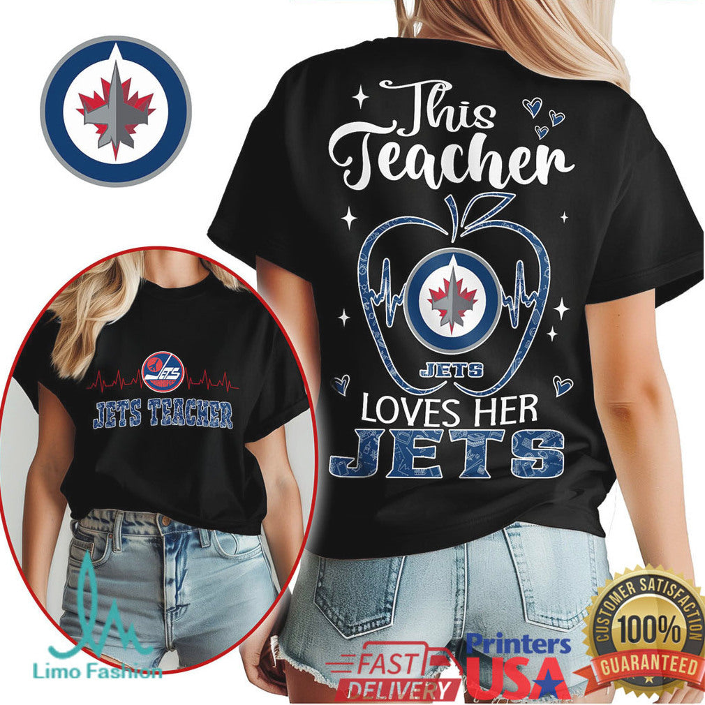 Winnipeg Jets This Teacher Loves Her Jets NHL Apple Graphic T Shirt - Limotees LLC