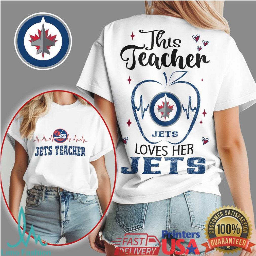 Winnipeg Jets This Teacher Loves Her Jets NHL Apple Graphic T Shirt - Limotees LLC