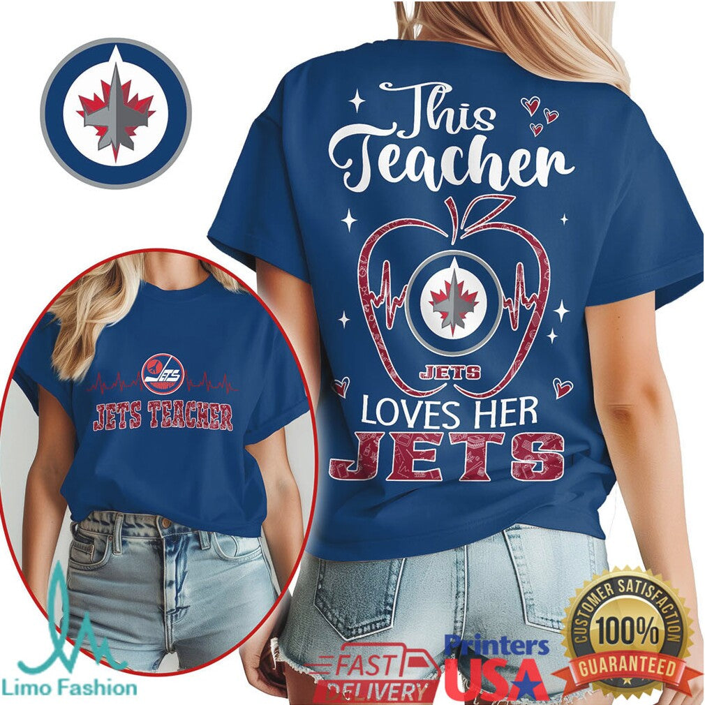 Winnipeg Jets This Teacher Loves Her Jets NHL Apple Graphic T Shirt - Limotees LLC