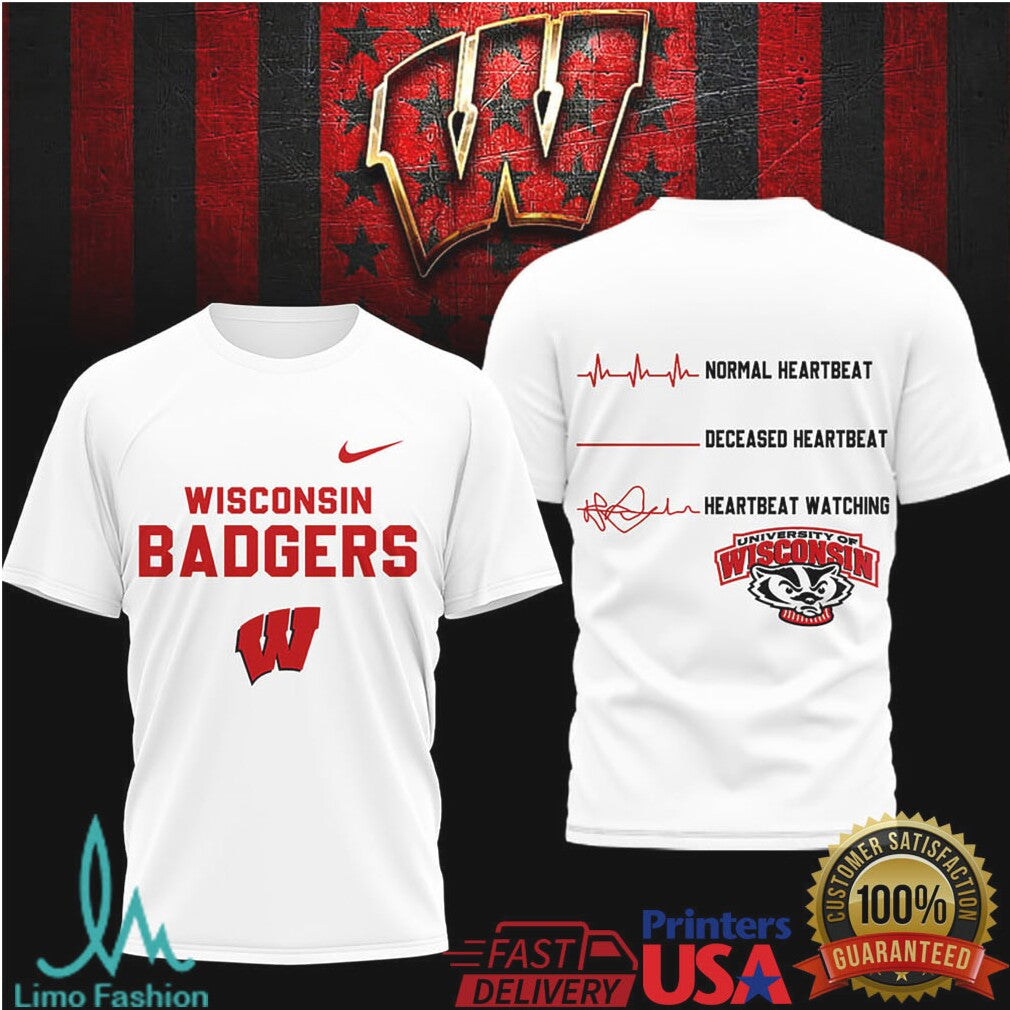 Wisconsin Badgers “Heartbeat Watching” Fan T Shirt NCAA Football Graphic T Shirt - Limotees LLC