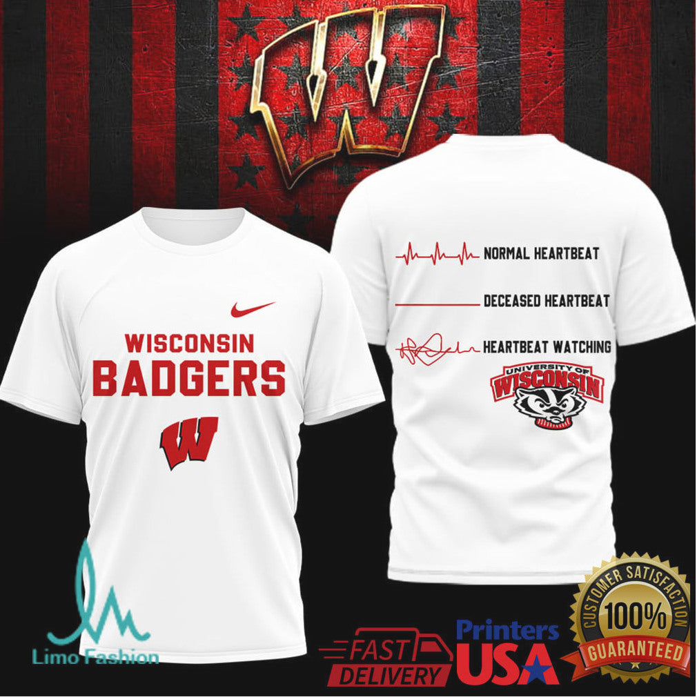 Wisconsin Badgers “Heartbeat Watching” Fan T Shirt NCAA Football Graphic T Shirt - Limotees LLC