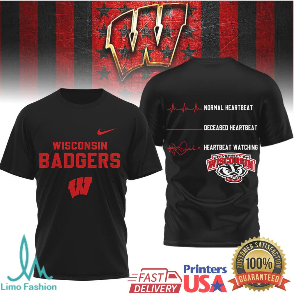 Wisconsin Badgers “Heartbeat Watching” Fan T Shirt NCAA Football Graphic T Shirt - Limotees LLC