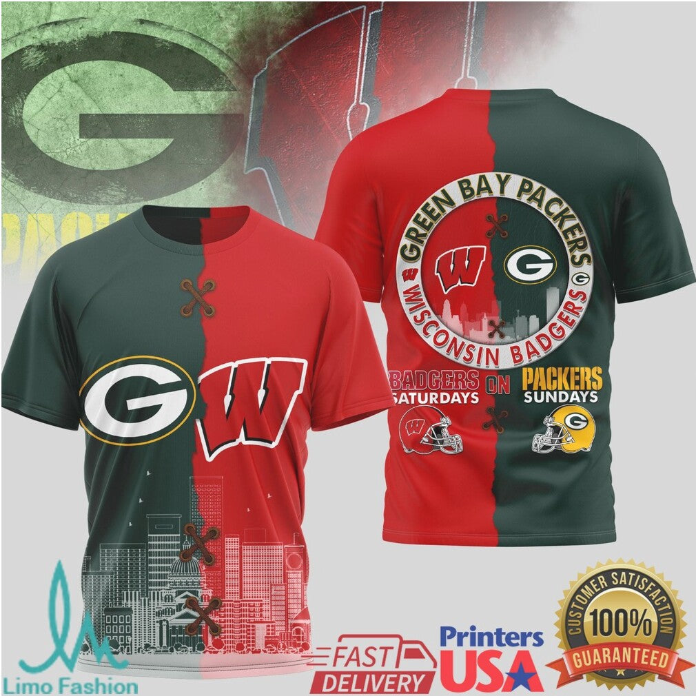 Wisconsin Badgers vs Green Bay Packers House Divided Shirt Wisconsin Football Saturday.Sunday T Shirt - Limotees LLC