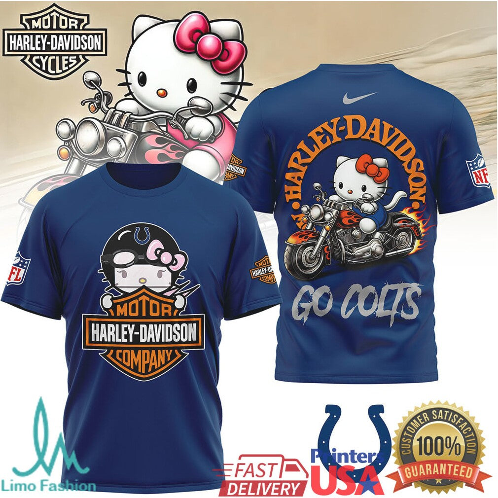 Indianapolis Colts Official NFL Hello Kitty Harley Davidson 3D Shirt - Limotees LLC