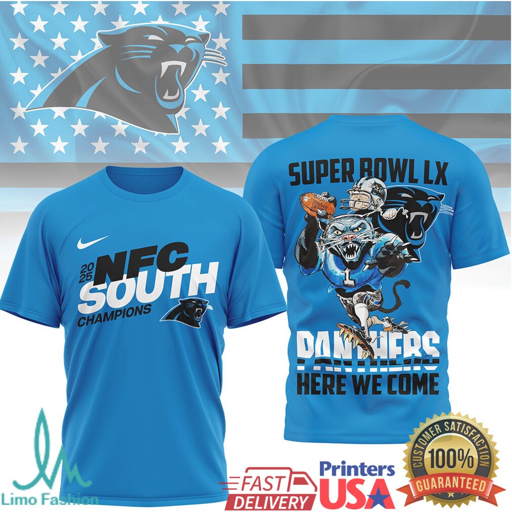Carolina Panthers Official Super Bowl LX NFL 2025 Division Champions 3D Shirt